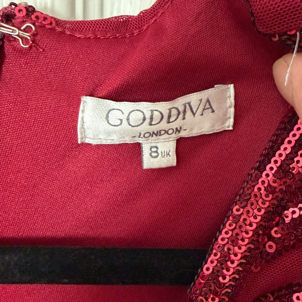 GODDIVA London Burgundy Sequin Twist-Front Long Sleeve Dress uk8/small - Picture 2 of 3